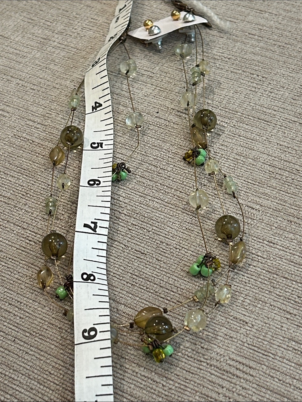 Multi-Strand Olive and Light Green Beaded Necklace with Stud Earrings image 6